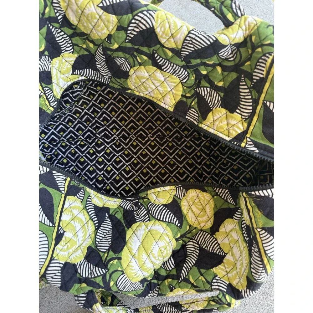 Vera Bradley La Neon Rose Quilted Duffel Tote Weekend Bag Green Black